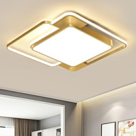 Modern Gold Led Flushmount Ceiling Light For Bedroom - Simple Square Design