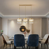 Modern Gold Pendulum Dining Room Light With Prismatic Crystal Shade