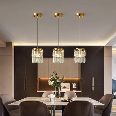 Modern Gold Pendulum Dining Room Light With Prismatic Crystal Shade