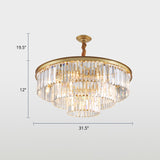 Simplicity Gold Finish Crystal 3-Ring Hanging Lamp For Dining Room / 31.5