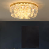 Modern Crystal Gold Flush Mount Light With Tri-Sided Drum Shape