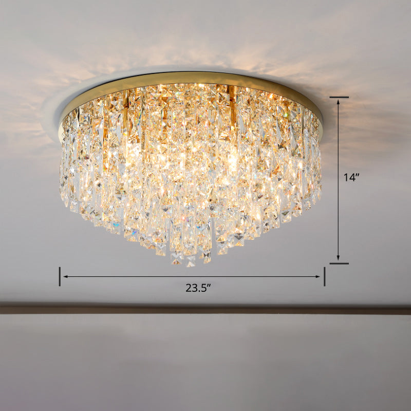 Modern Round Beveled K9 Crystal Ceiling Lamp For Living Room - Flush Mounted Light Gold / 23.5