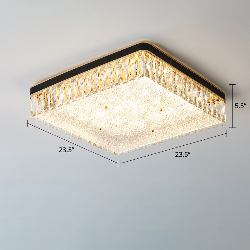 Sleek Led Flush Mount Fixture With Geometric Shape K9 Crystal Bedroom Ceiling Light Black / 23.5