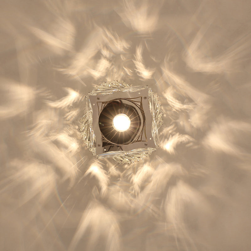 Crystal Spiral Square Ceiling Lamp - Modern 1-Light Semi Mount For Hallways