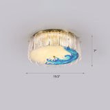Gold Led Crystal Flush Ceiling Light: Hand-Painted Drum Design Modern Bedroom Fixture / Wavy