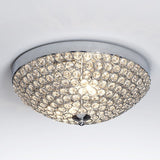 Crystal Bowl Flush Mount Ceiling Light Fixture For Elegant Dining Room - Chrome Finish