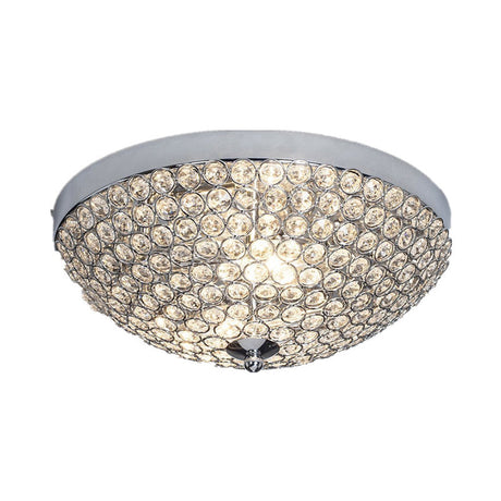 Crystal Bowl Flush Mount Ceiling Light Fixture For Elegant Dining Room - Chrome Finish