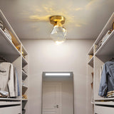 Gemstone Crystal Mini Ceiling Light In Brass Finish - Led Semi Flush Mount Fixture