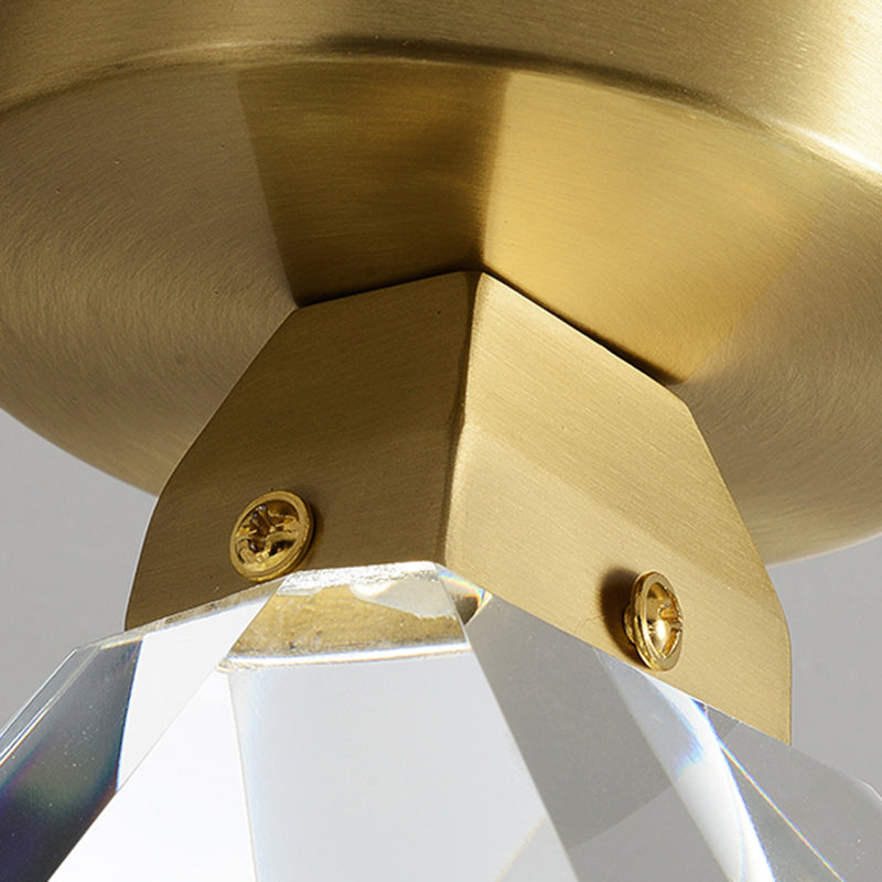 Gemstone Crystal Mini Ceiling Light In Brass Finish - Led Semi Flush Mount Fixture