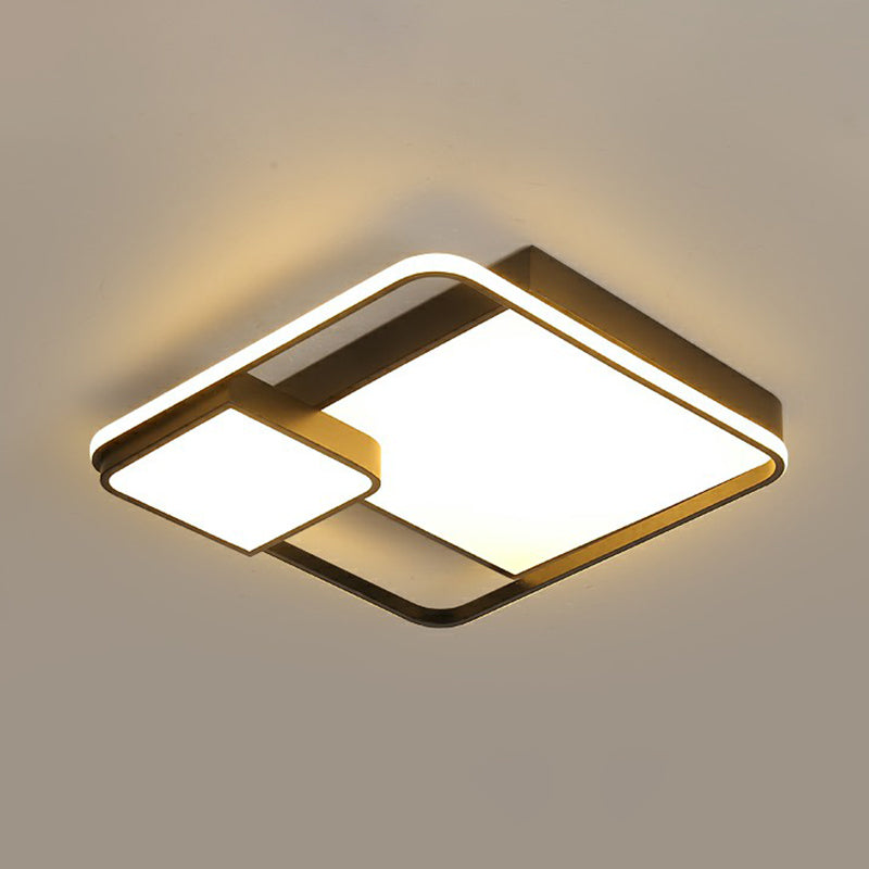 Black Square Led Ceiling Mount Light With Minimalist Acrylic Shade / 24.5 White