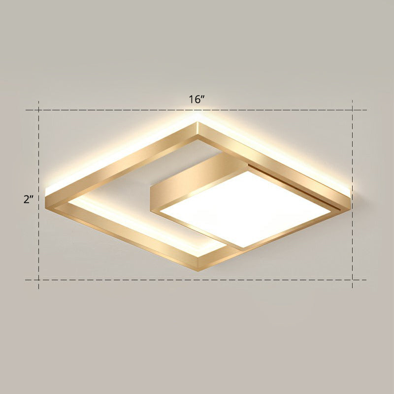 Modern Gold Led Flush Mount Ceiling Light Fixture For Bedrooms - Square Acrylic Lamp / 16 Remote