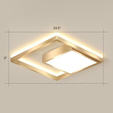 Modern Gold Led Flush Mount Ceiling Light Fixture For Bedrooms - Square Acrylic Lamp / 23.5 Warm