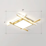 Gold Metal Bedroom Ceiling Light - Minimalist Square Flush Mount Fixture / 23 White