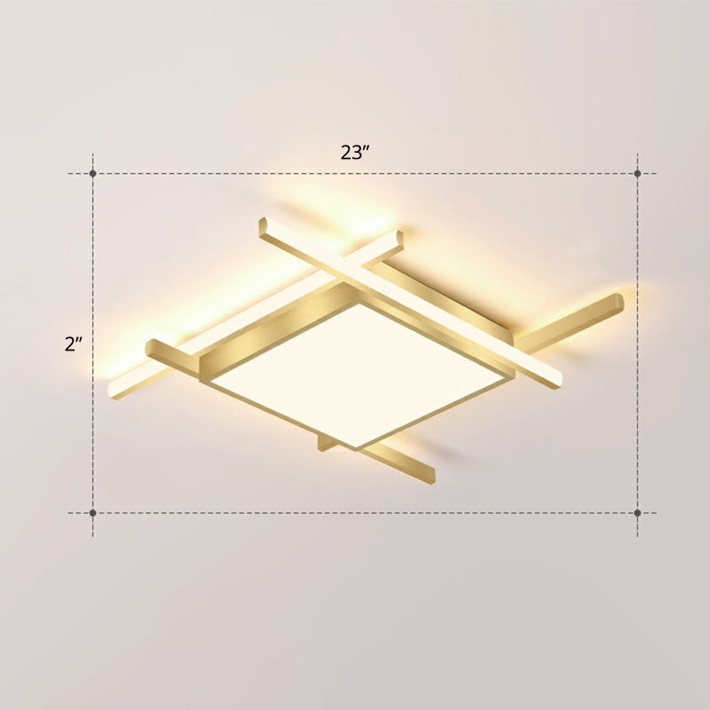 Gold Metal Bedroom Ceiling Light - Minimalist Square Flush Mount Fixture / 23 Warm