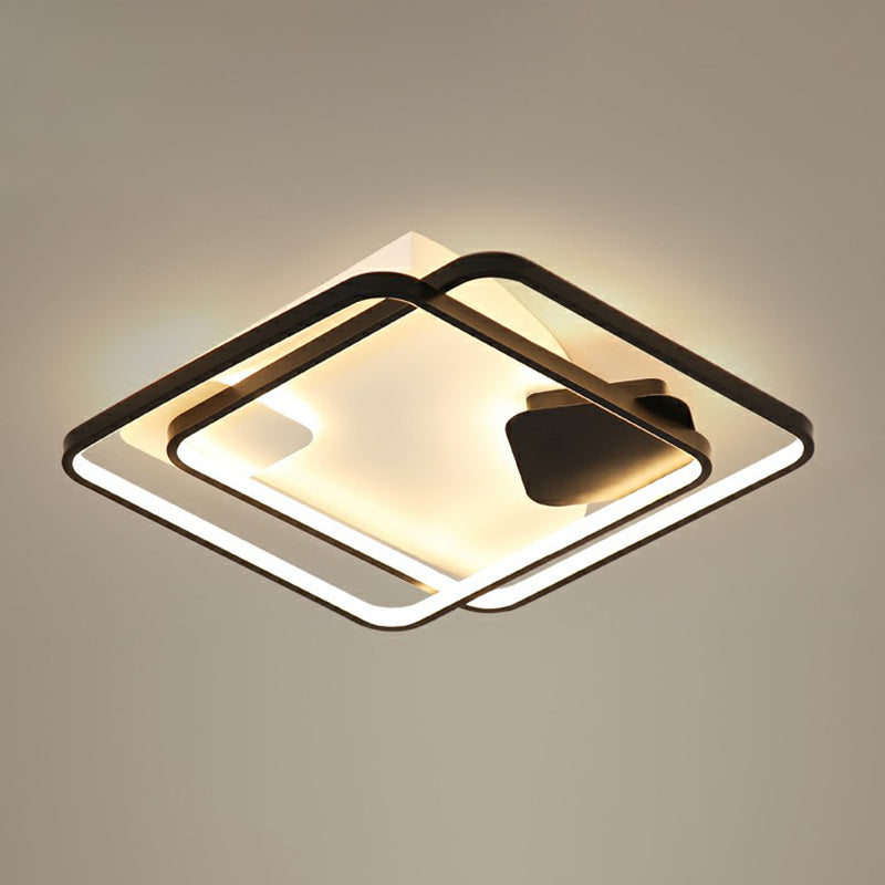 Black Led Flush Mount Ceiling Light For Modern Living Rooms / 21.5 Remote Control Stepless Dimming