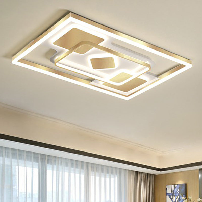 Modern Led Gold Rectangular Flush Mount Ceiling Light With Acrylic Shade