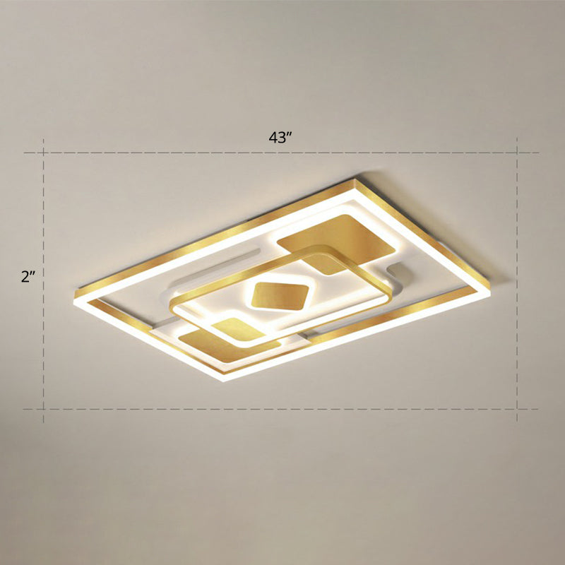 Modern Led Gold Rectangular Flush Mount Ceiling Light With Acrylic Shade / 43 Remote Control
