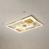 Modern Led Gold Rectangular Flush Mount Ceiling Light With Acrylic Shade / 43 Remote Control