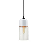 Modern 1-Light Glass Suspension Pendant In White/Black - 5/7/8 Wide Drum/Cylinder/Jar Clear/Yellow