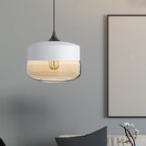 Modern 1-Light Glass Suspension Pendant In White/Black - 5/7/8 Wide Drum/Cylinder/Jar Clear/Yellow