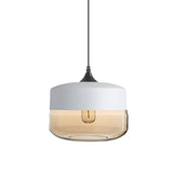 Modern 1-Light Glass Suspension Pendant In White/Black - 5/7/8 Wide Drum/Cylinder/Jar Clear/Yellow