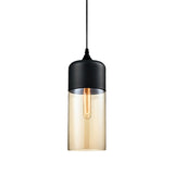 Modern 1-Light Glass Suspension Pendant In White/Black - 5/7/8 Wide Drum/Cylinder/Jar Clear/Yellow