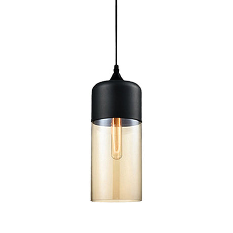 Modern 1-Light Glass Suspension Pendant In White/Black - 5/7/8 Wide Drum/Cylinder/Jar Clear/Yellow