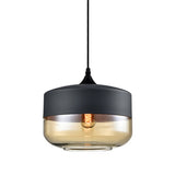 Modern 1-Light Glass Suspension Pendant In White/Black - 5/7/8 Wide Drum/Cylinder/Jar Clear/Yellow