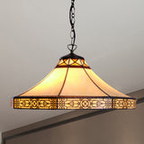 Stained Glass Cone Pendant Light Tiffany-Style Hanging Lamp For Living Room Décor Beige