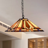 Rhombus/Shell Tiffany Ceiling Lamp - 1 Head Brown Stained Glass Pendant Light For Dining Room
