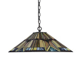 Rhombus/Shell Tiffany Ceiling Lamp - 1 Head Brown Stained Glass Pendant Light For Dining Room