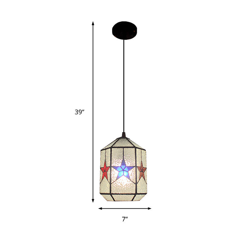 Stylish Star Design Pendant Ceiling Light - Stainless Art Glass Tiffany White & Clear 1-Light
