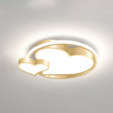 Golden Metal Flush Mount Ceiling Light With Double Heart Design For Modern Bedroom Lighting Gold /