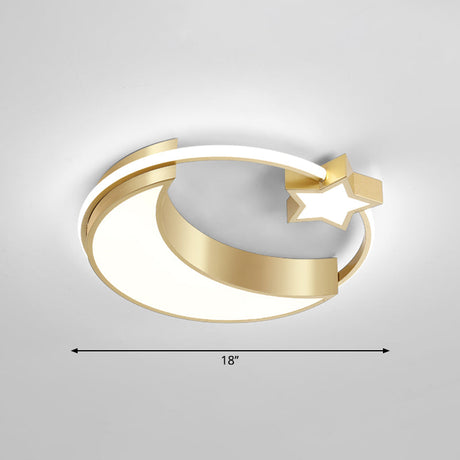 Golden Moon And Star Led Flush Mount: Nordic Acrylic Ceiling Light For Nursery Gold / 18 White