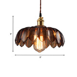 Industrial Scalloped Ceiling Lighting With Brown Glass - 1 Light 8/10/12 Wide Hanging Lamp