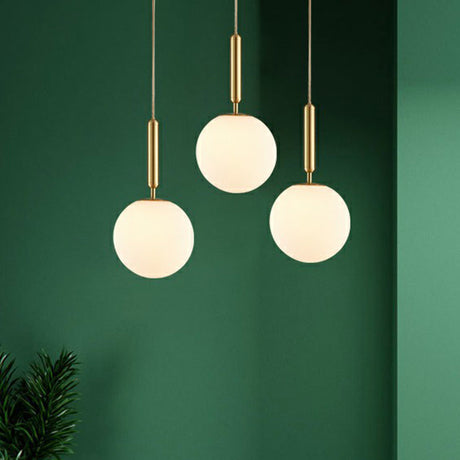 Brass Pendulum Pendant Light With White Glass Shade For Dining Room