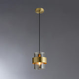 Smoke Grey Glass Cylinder Pendant Light With Brass Postmodern Design For Bedroom Down Lighting