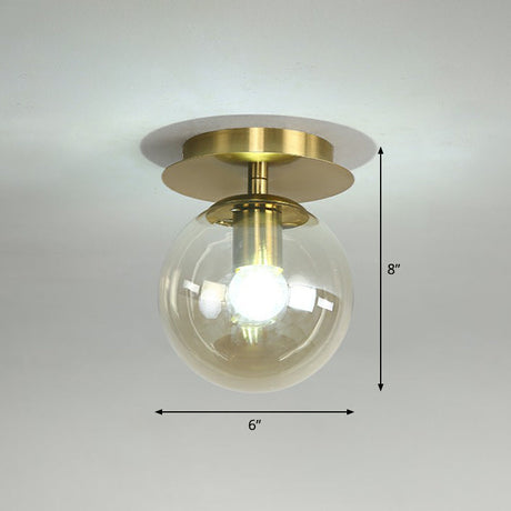 Postmodern Brass 1-Light Semi Flush Mount Ceiling Fixture With Glass Shade For Foyer Amber