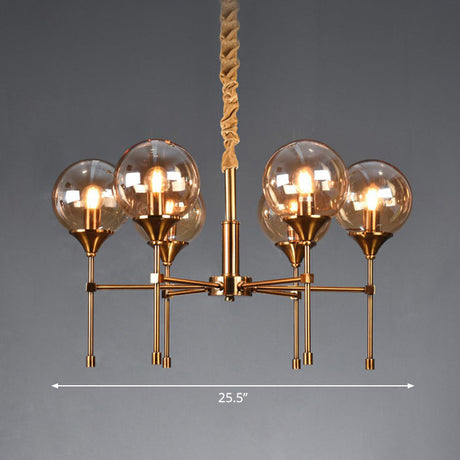 Modern Ball Up Chandelier: Elegant Glass Suspension Light Fixture For Dining Room In Brass 6 / Amber