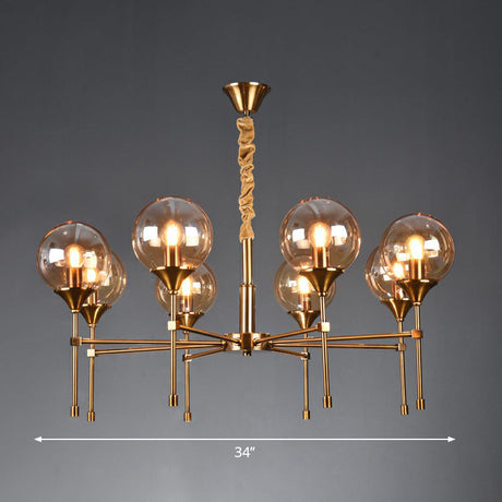 Modern Ball Up Chandelier: Elegant Glass Suspension Light Fixture For Dining Room In Brass 8 / Amber