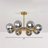 Postmodern Glass Sphere Chandelier With Brass Finish - Stylish Hanging Light For Bedrooms 8 / Smoke