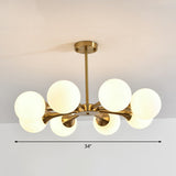 Postmodern Glass Sphere Chandelier With Brass Finish - Stylish Hanging Light For Bedrooms 8 / White