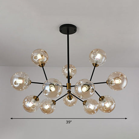Nordic Style Black Glass Chandelier With Tree Branch Design For Living Room 12 / Amber