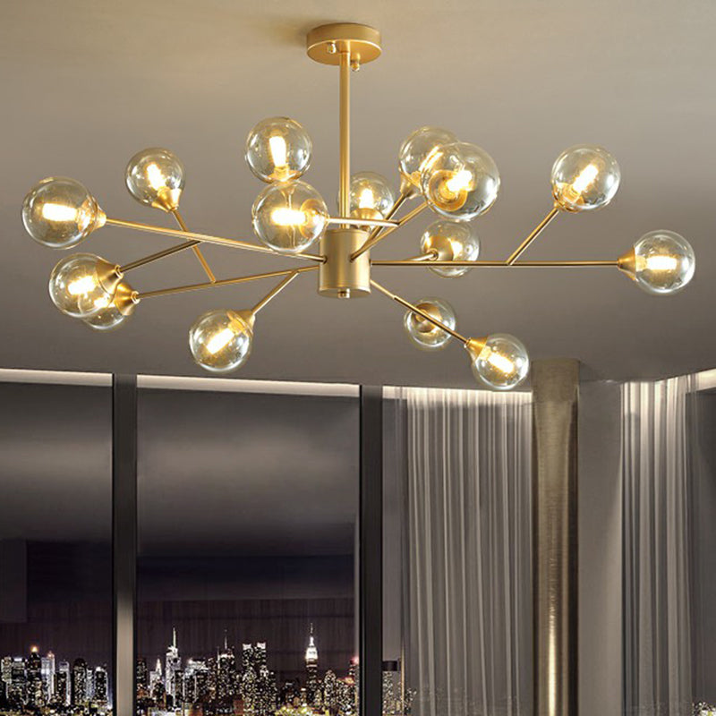 Contemporary Gold Branch Chandelier With Clear Glass Balls For Bedroom Lighting