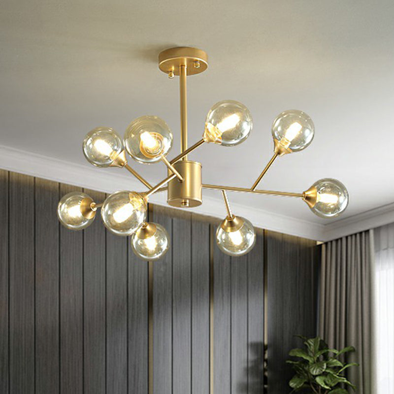 Contemporary Gold Branch Chandelier With Clear Glass Balls For Bedroom Lighting