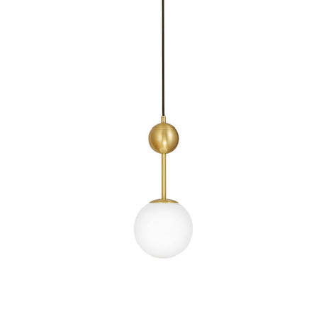 Opaline Glass Ball Pendant Light In Brass - Minimalist Bedside Hanging Lamp