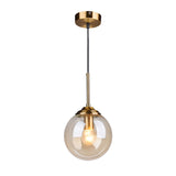 Brass Bedside Pendant Light: Postmodern Blown Glass Sphere | 1-Bulb Hanging Ceiling Fixture