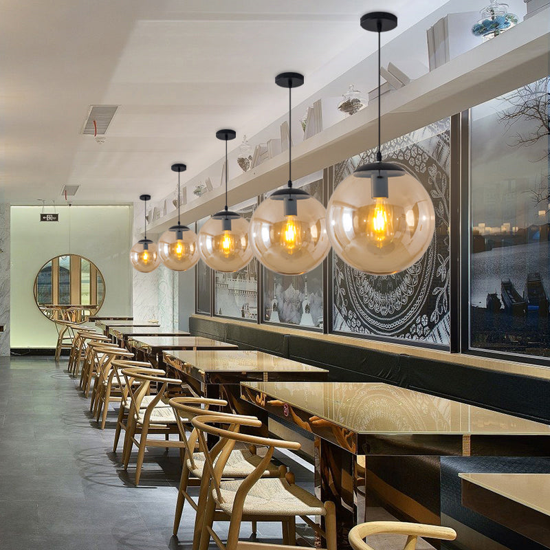 Minimalist 1-Head Glass Pendant Lamp For Restaurants With Sphere Shade