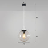 Minimalist 1-Head Glass Pendant Lamp For Restaurants With Sphere Shade Black / 10’