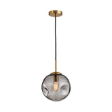 Dimpled Glass Globe Pendant Lamp: Postmodern Brass Hanging Light For Bedroom Smoke Gray